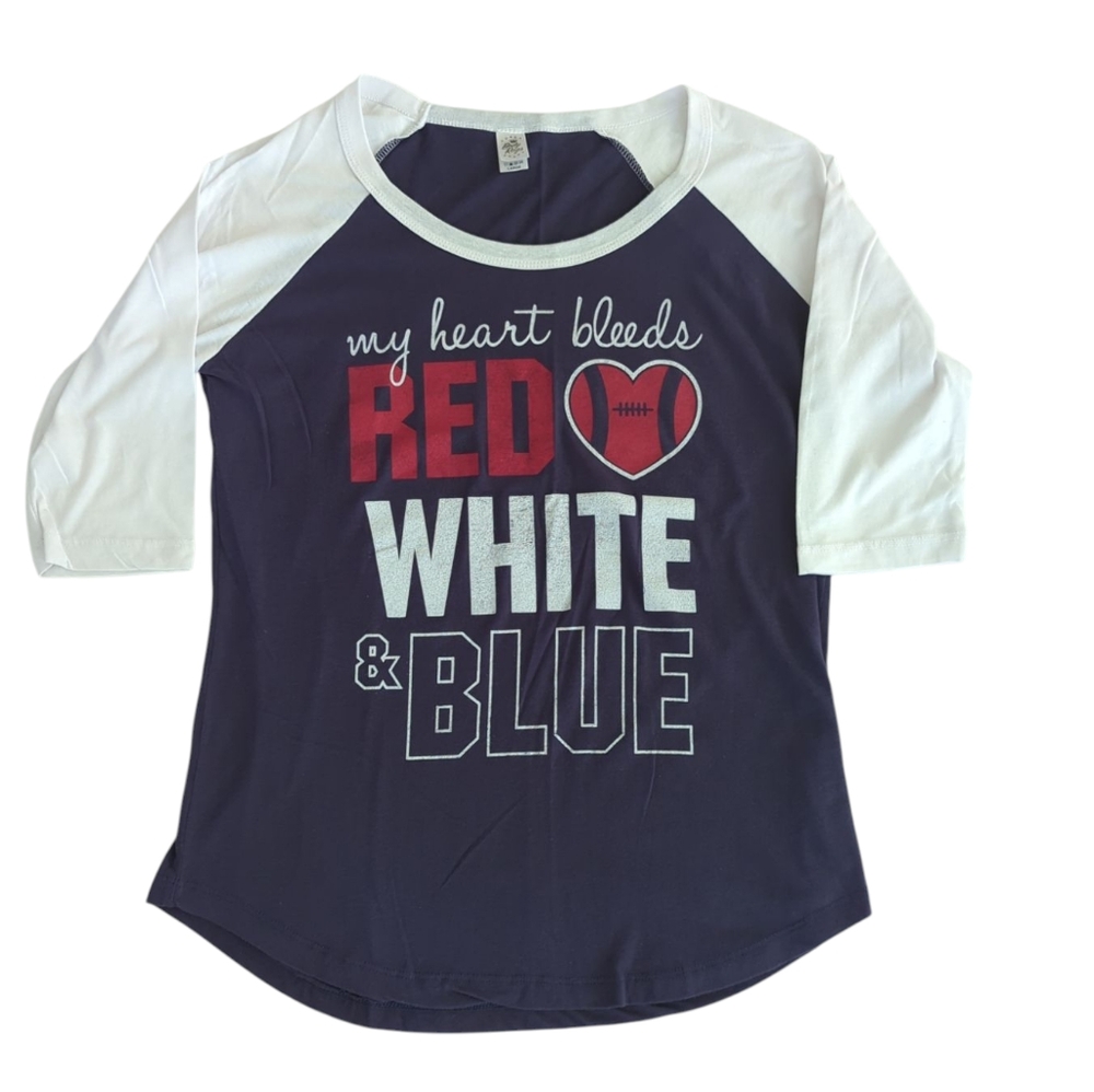 Body Rags Patriotic Design Sports T-Shirt Top LARGE Blue White